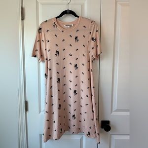 MCQ ALEXANDER MCQUEEN FLORAL AND SWALLOW PRINT DRESS IN ROSA (SIZE M)